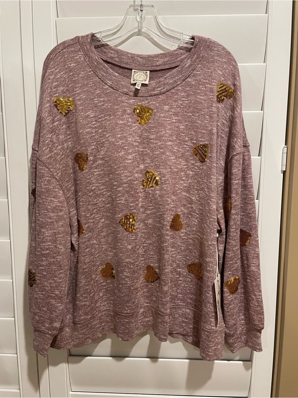 Rubie's Mauve Marled Pullover with Gold Sequin Hearts